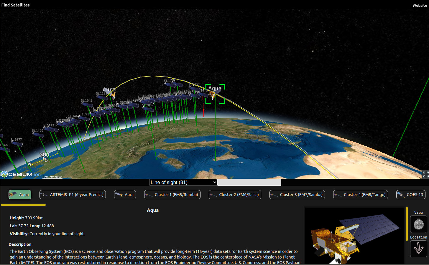 Find Satellites screenshot with sunrise and Starlink satellites